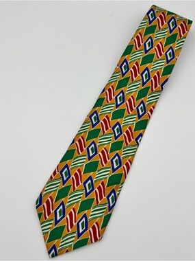 Burberrys of London Yellow w/ Multi color Geometric Pattern Tie Silk VTG 1980’s